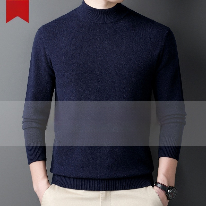 Πουλόβερ κασμίρι ανδρών — ημι-υψηλός λαιμός, φαρδιά γραμμή, μακριά μανίκια, 95% κασμίρι, Χειμώνας 2024