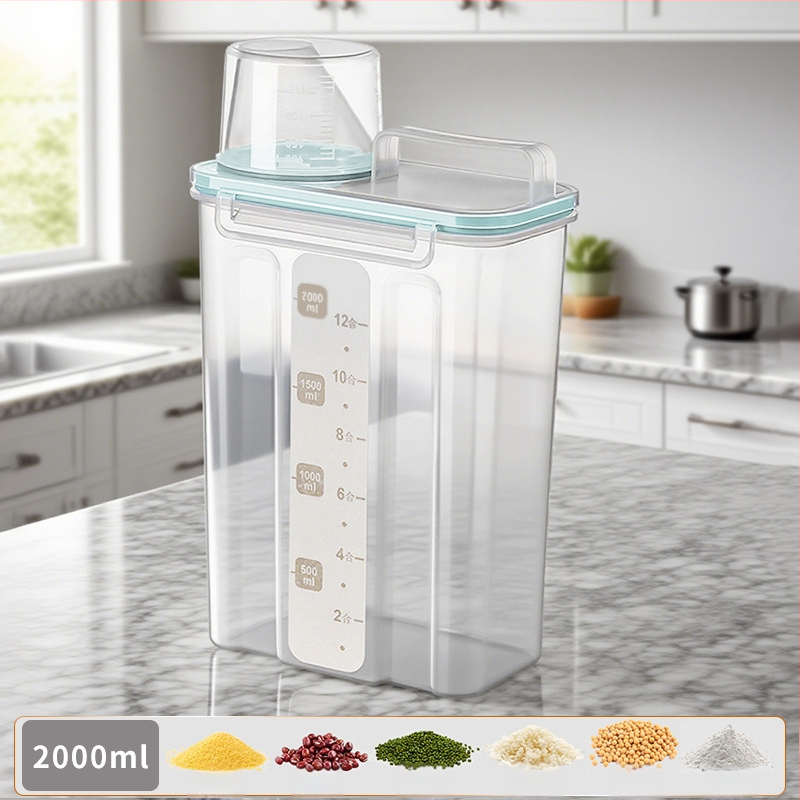 Gabonatároló doboz, négyszögletes műanyag tartó, 1 réteg, 1–2 l űrtartalom, modern egyszerű stílus