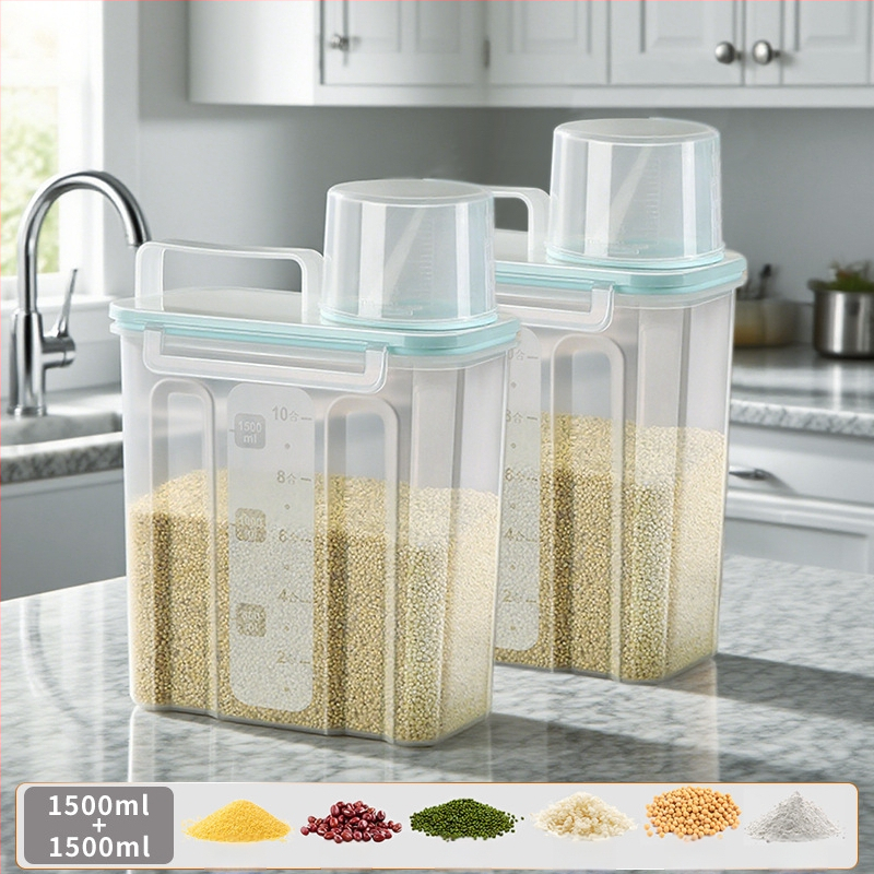 Gabonatároló doboz, négyszögletes műanyag tartó, 1 réteg, 1–2 l űrtartalom, modern egyszerű stílus