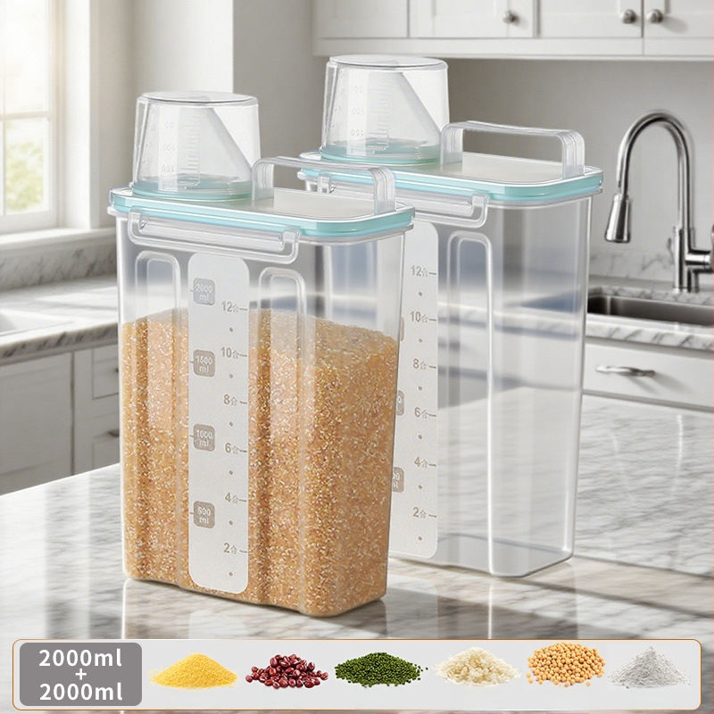 Gabonatároló doboz, négyszögletes műanyag tartó, 1 réteg, 1–2 l űrtartalom, modern egyszerű stílus