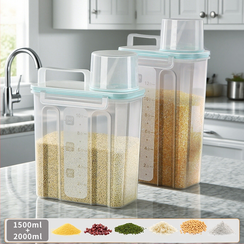 Gabonatároló doboz, négyszögletes műanyag tartó, 1 réteg, 1–2 l űrtartalom, modern egyszerű stílus