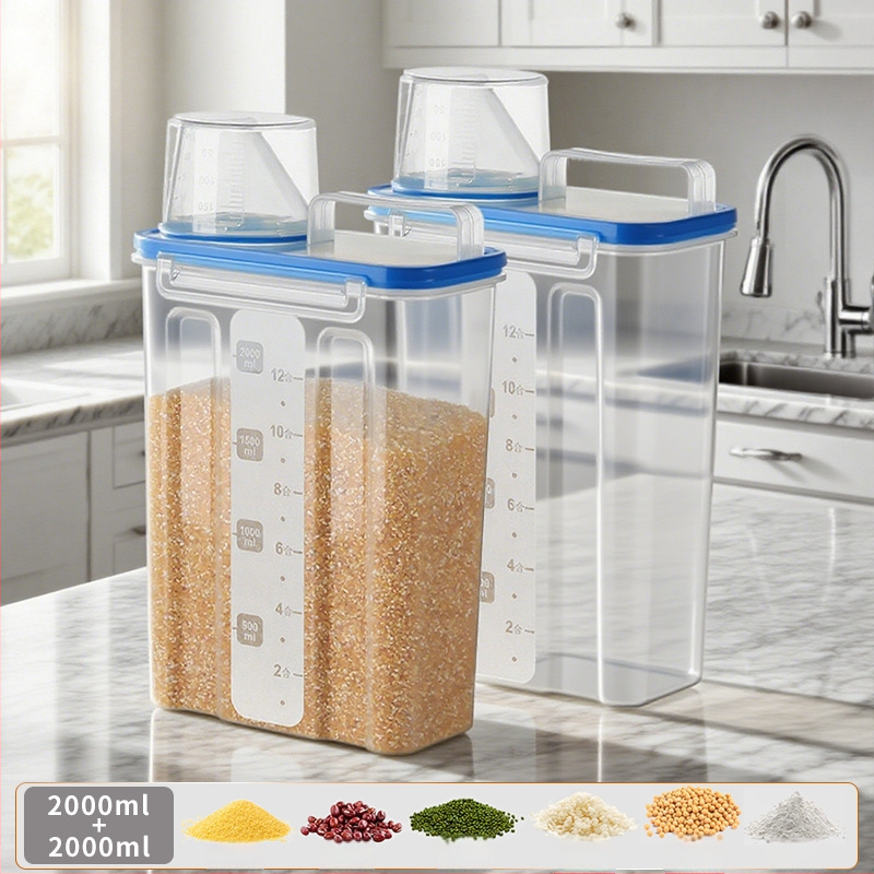 Gabonatároló doboz, négyszögletes műanyag tartó, 1 réteg, 1–2 l űrtartalom, modern egyszerű stílus