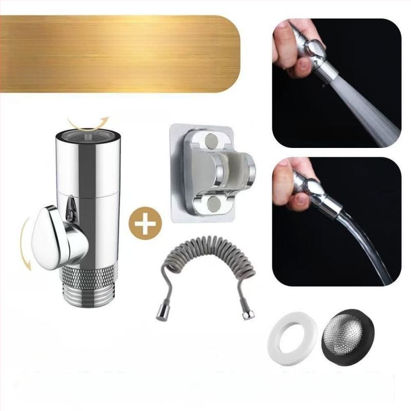 Κεφαλή ντους από χαλκό με βαλβίδα ελέγχου ροής, σωλήνας ψεκασμού κατά του στριψίματος, αντοχή σε πίεση και θερμοκρασία, βαλβίδα ασφαλείας με κουμπί διακοπής νερού, ολόκληρη από χαλκό