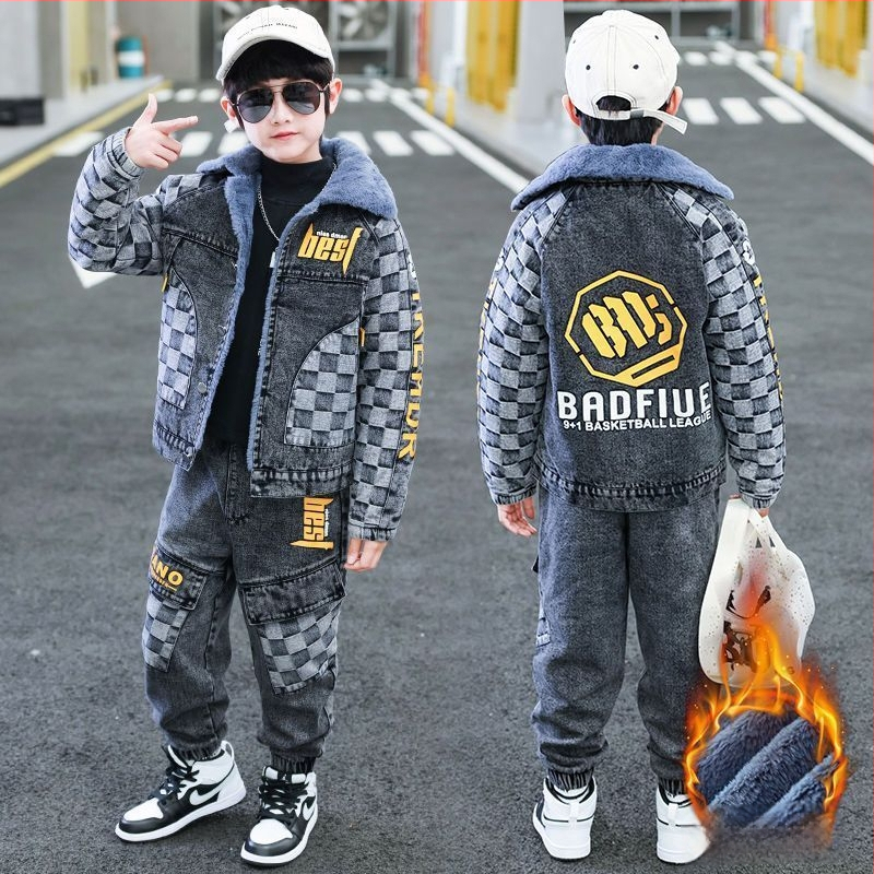 Σετ χειμωνιάτικων ρούχων για αγόρια: τζάκετ από Corduroy και τζιν, με αποσπωμένη κουκούλα, για ηλικίες 1–3 ετών