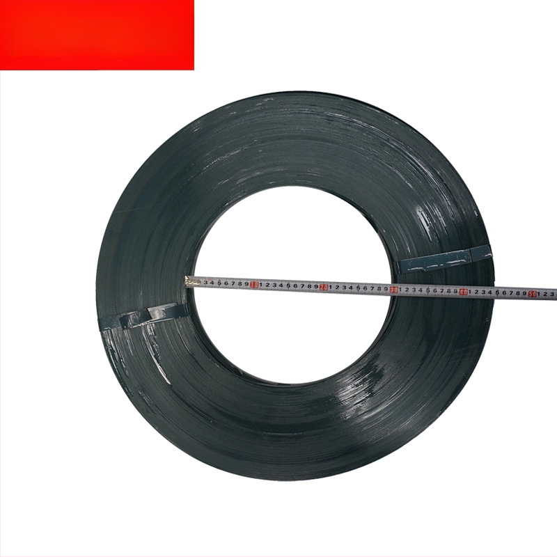 Acél csomagoló szalag, anyag Q195/Q235, vastagság 0,36–1,0 mm, húzószilárdság 600–750 MPa, tekercs átmérője 40 mm