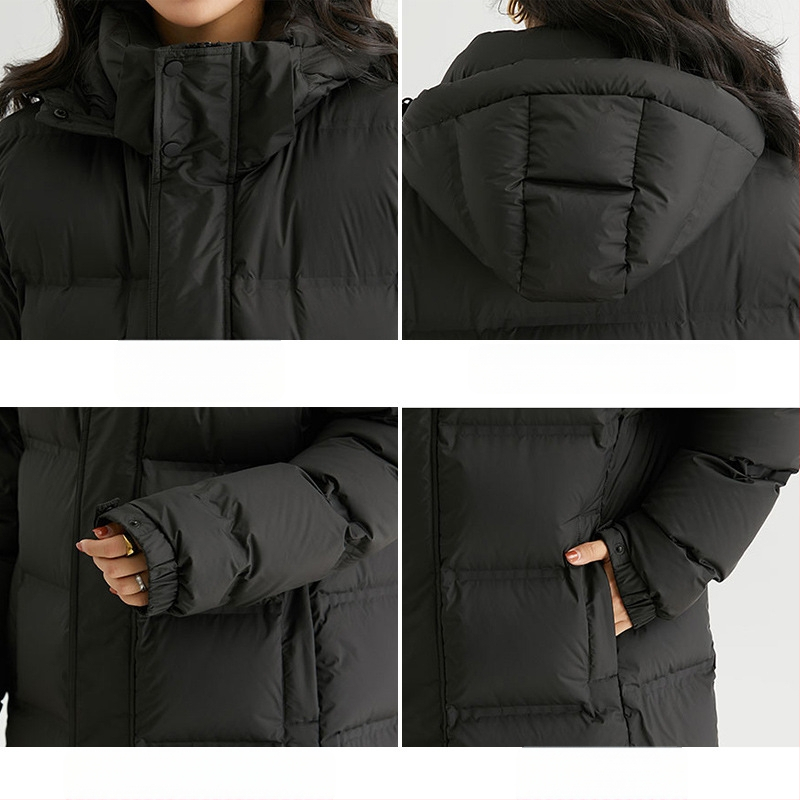 Μακρύ μπουφάν με κουκούλα, γέμισμα από γούνα χήνας 195–242 g, 800 γέμισμα, πολυεστερική ύφανση