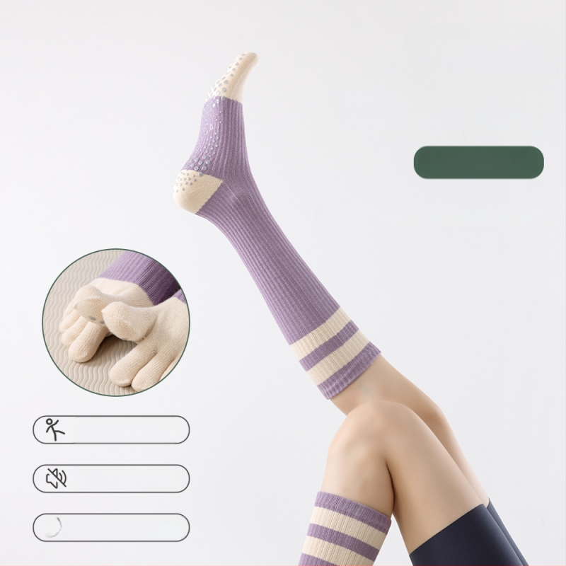Čarape za jogu s pet prstiju za pilates – protuklizne, kompresijsko oblikovanje, duge do potkoljenice, za žene