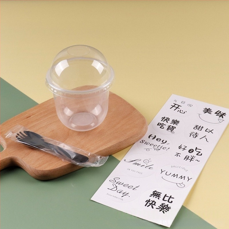 Bobo Cup PET пластмасова чаша с капак, вилица и лъжица, пакет стикери, възможност за печат на лого