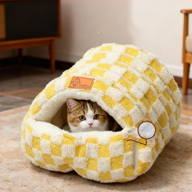 Φωλιά γάτας – κλειστή κατασκευή για θέρμη το χειμώνα, φλανελ υλικό, εσωτερική χρήση, κατάλληλο για μικρές έως μεσαίες γάτες, αποσπώμενο και πλενόμενο