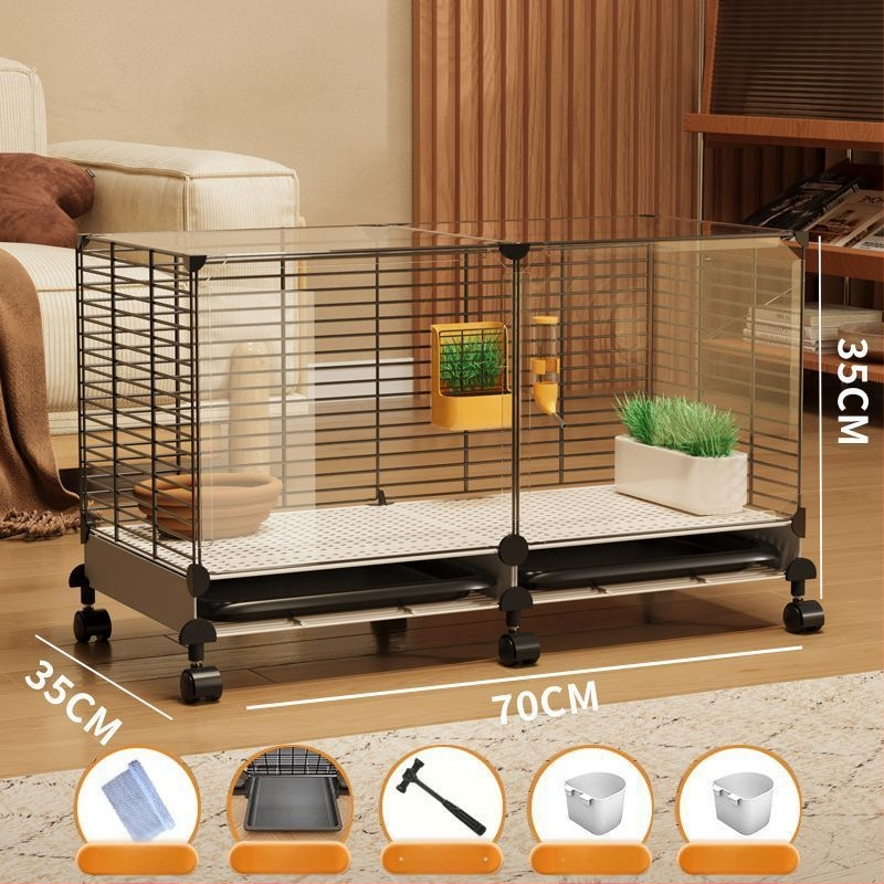 Ξύλινο κλουβί για κουνέλια, εσωτερική διαφανής βίλα και αυτόματο καθαρισμό περιττωμάτων