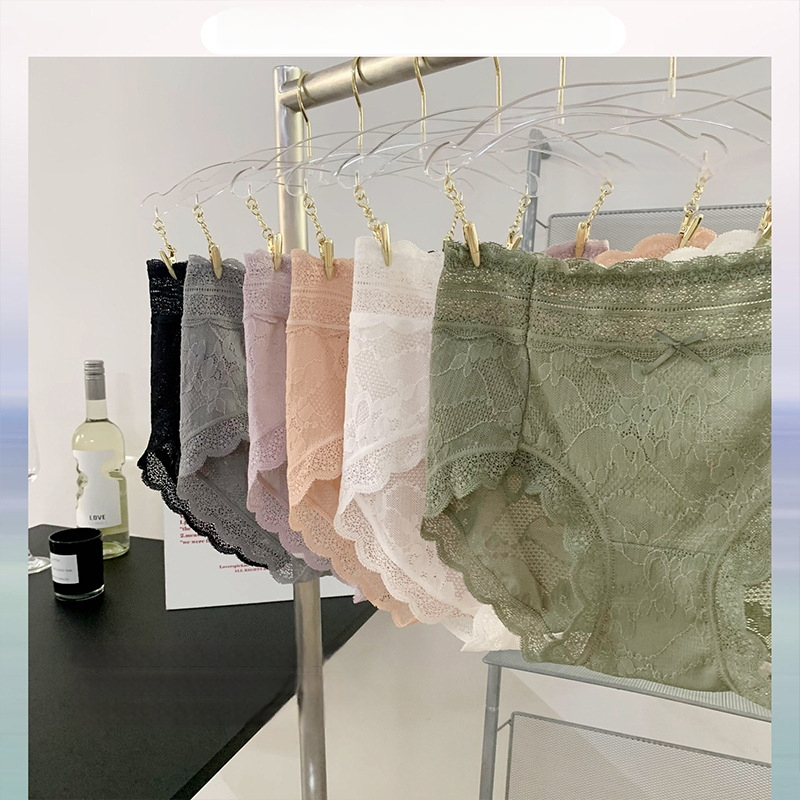 Δαντελένια γυναικεία βρακάκια μέσης, χωρίς ίχνη, διαπνέοντα και αντιβακτηριακά; κύριο ύφασμα: δαντελέλα (νάιλον); επένδυση: βισκόζη; μονόχρωμο σχέδιο