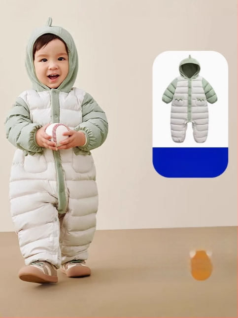 Detský zimný overal s páperovou výplňou a odnímateľnou kapucňou, pre deti 1–3 roky