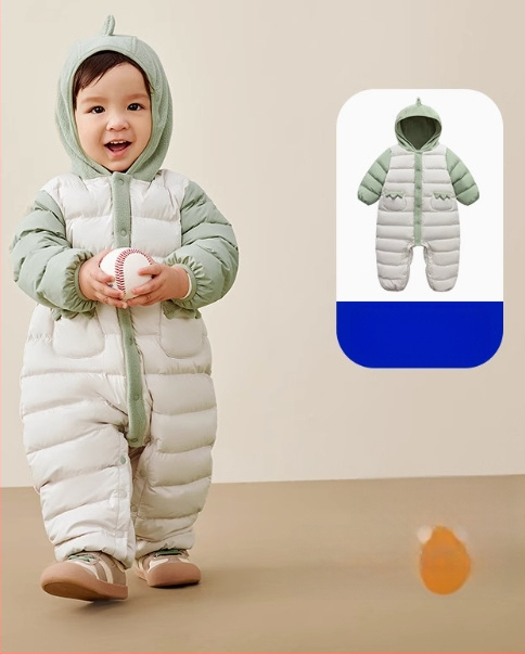 Detský zimný overal s páperovou výplňou a odnímateľnou kapucňou, pre deti 1–3 roky