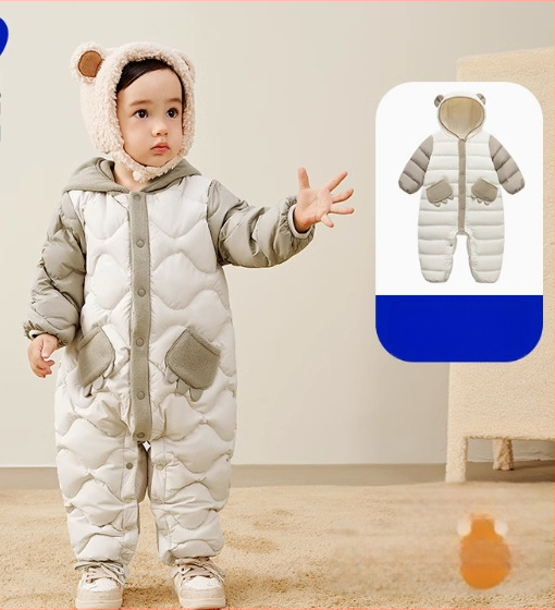 Detský zimný overal s páperovou výplňou a odnímateľnou kapucňou, pre deti 1–3 roky