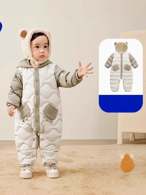 Detský zimný overal s páperovou výplňou a odnímateľnou kapucňou, pre deti 1–3 roky