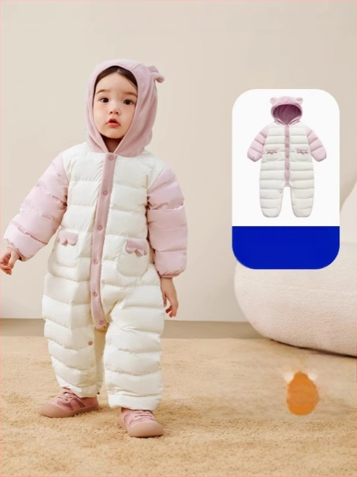 Detský zimný overal s páperovou výplňou a odnímateľnou kapucňou, pre deti 1–3 roky