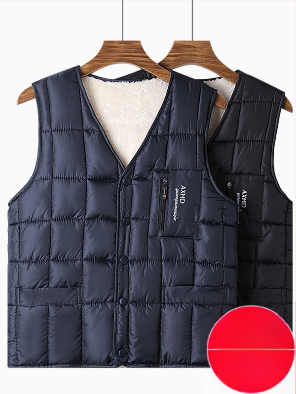 Ανδρικό γιλέκο με φλις επένδυση, γέμισμα από βαμβάκι, εξωτερικό πολυεστέρας, ελεύθερη γραμμή, για μεσήλικες και ηλικιωμένους άνδρες