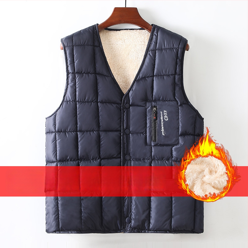 Ανδρικό γιλέκο με φλις επένδυση, γέμισμα από βαμβάκι, εξωτερικό πολυεστέρας, ελεύθερη γραμμή, για μεσήλικες και ηλικιωμένους άνδρες