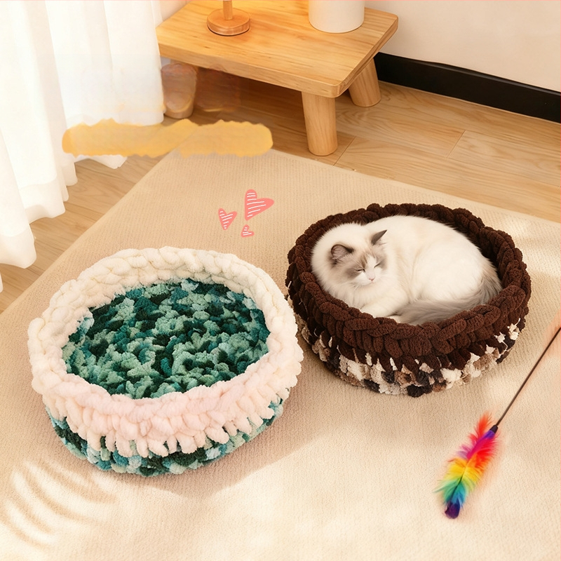 Κυκλικό γατόσπιτο από μαλλί, ημι-κλειστό, αναπνεόμενο, για εσωτερική χρήση, κατάλληλο για γάτες και σκύλους