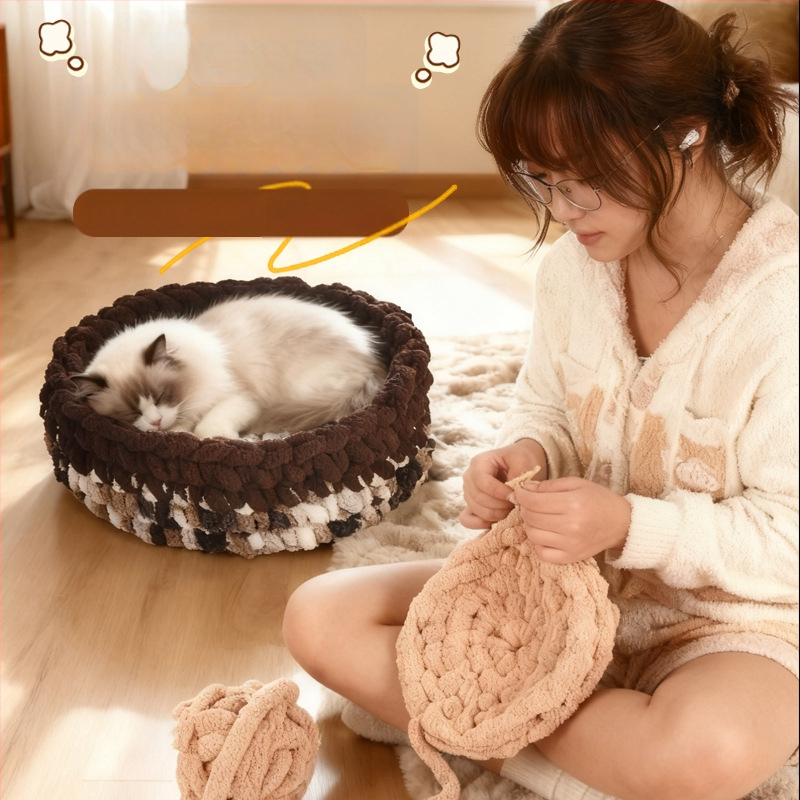 Κυκλικό γατόσπιτο από μαλλί, ημι-κλειστό, αναπνεόμενο, για εσωτερική χρήση, κατάλληλο για γάτες και σκύλους