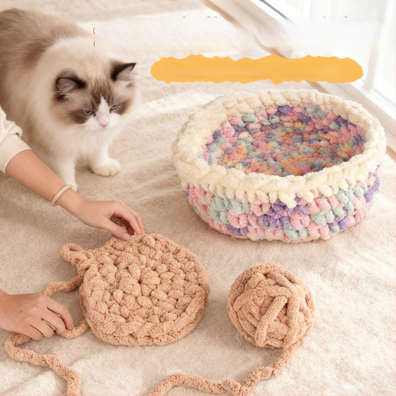 Κυκλικό γατόσπιτο από μαλλί, ημι-κλειστό, αναπνεόμενο, για εσωτερική χρήση, κατάλληλο για γάτες και σκύλους