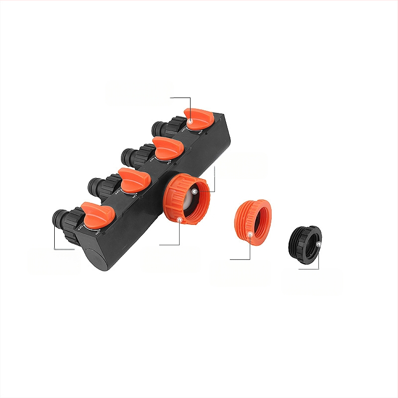 Lexia Διανομέας νερού κήπων με τέσσερις εξόδους και διακόπτη, είσοδος 1, έξοδοι 4, για εξωτερική άρδευση