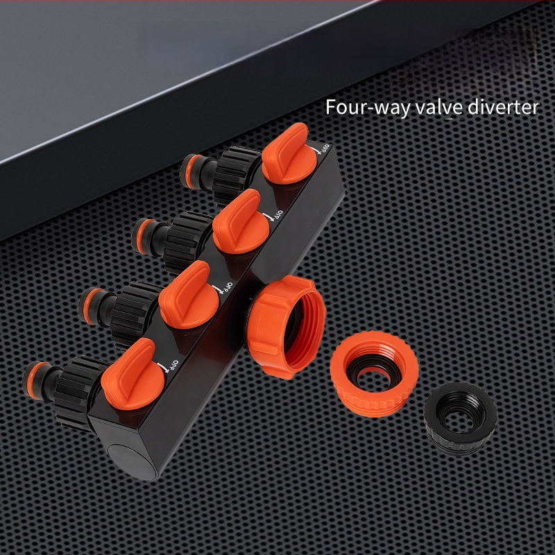 Четиристранен водоразпределител с превключвател и бърз конектор, вход 1, изходи 4, за селскостопанско напояване