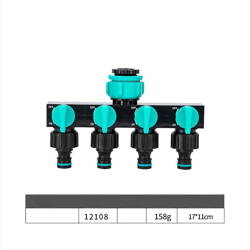 Четиристранен водоразпределител с превключвател и бърз конектор, вход 1, изходи 4, за селскостопанско напояване