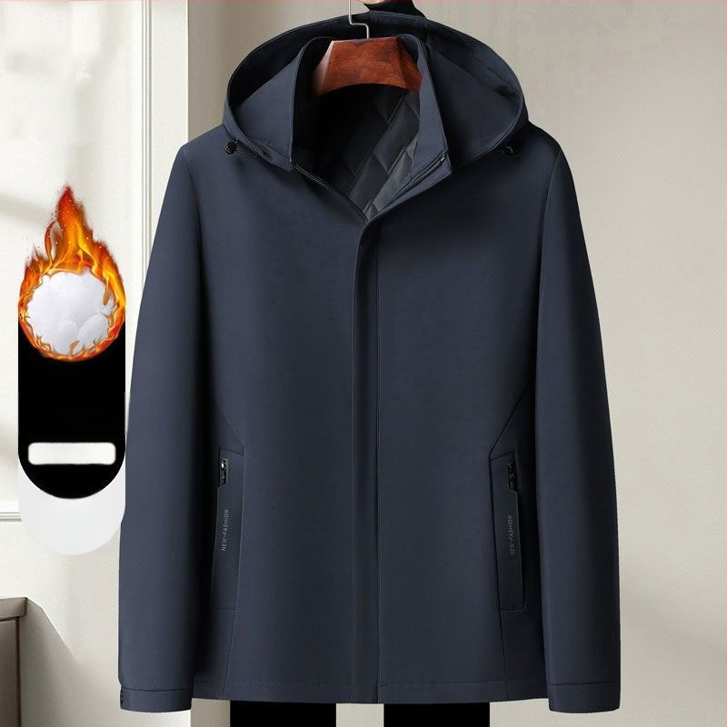 Παλτό με επένδυση από βαμβάκι για άνδρες, με κουκούλα, μεσαίου μήκους, Κορεατικό στυλ (Στυλ: Κορεατικό στυλ; Γέμισμα: Βαμβάκι; Πάχος: Παχύ; Κουκούλα: Ναι; Κούμπωμα: Μονή σειρά κουμπιών)