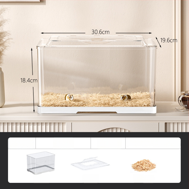 Κλουβί χαμστερ — ορθογώνιο πλαστικό κλουβί, εξαερίζεται, φορητό, εύκολο στον καθαρισμό.