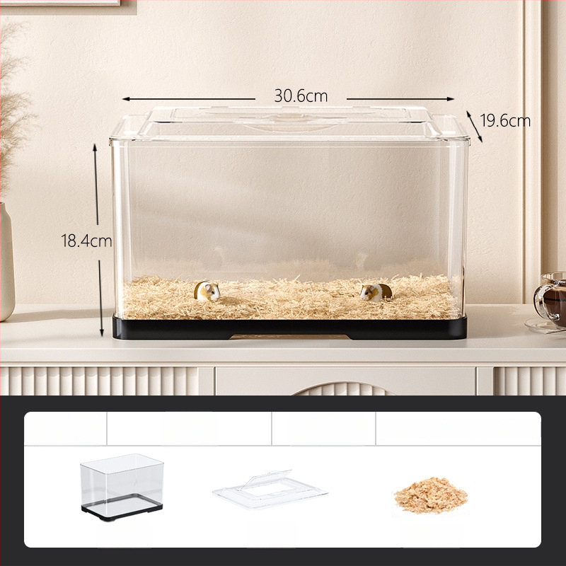 Κλουβί χαμστερ — ορθογώνιο πλαστικό κλουβί, εξαερίζεται, φορητό, εύκολο στον καθαρισμό.