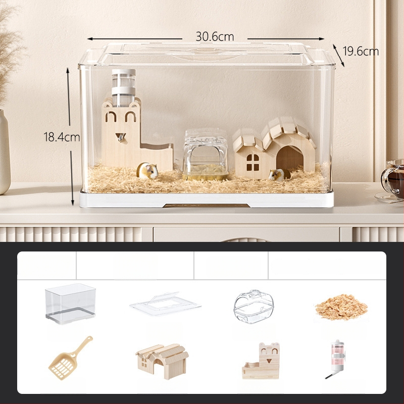 Κλουβί χαμστερ — ορθογώνιο πλαστικό κλουβί, εξαερίζεται, φορητό, εύκολο στον καθαρισμό.