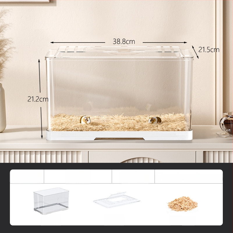Κλουβί χαμστερ — ορθογώνιο πλαστικό κλουβί, εξαερίζεται, φορητό, εύκολο στον καθαρισμό.