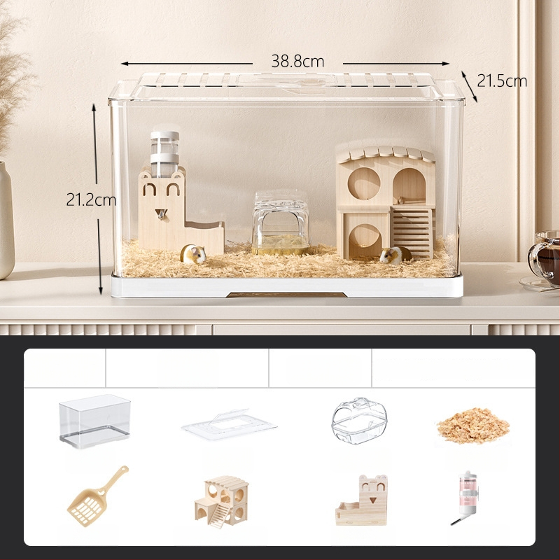 Κλουβί χαμστερ — ορθογώνιο πλαστικό κλουβί, εξαερίζεται, φορητό, εύκολο στον καθαρισμό.