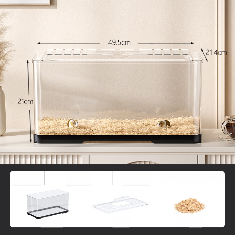 Κλουβί χαμστερ — ορθογώνιο πλαστικό κλουβί, εξαερίζεται, φορητό, εύκολο στον καθαρισμό.