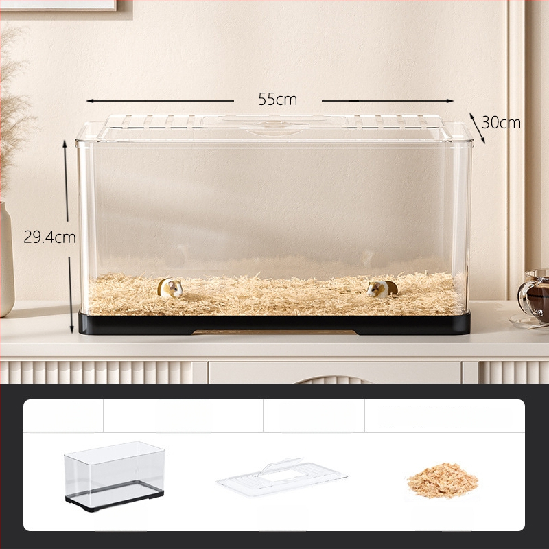 Κλουβί χαμστερ — ορθογώνιο πλαστικό κλουβί, εξαερίζεται, φορητό, εύκολο στον καθαρισμό.