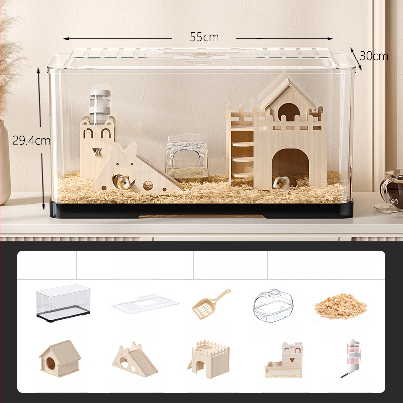 Κλουβί χαμστερ — ορθογώνιο πλαστικό κλουβί, εξαερίζεται, φορητό, εύκολο στον καθαρισμό.