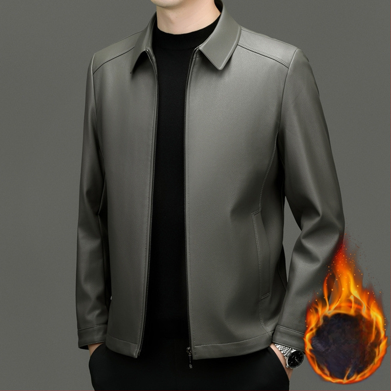 Ανδρικό PU δερμάτινο μπουφάν με πέτο γιακά, φερμουάρ μπροστά, κανονικού μήκους, φθινόπωρο 2024, καθημερινό/επαγγελματικό στυλ