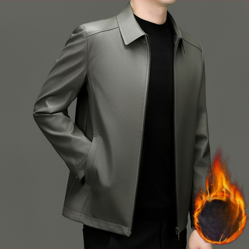 Ανδρικό PU δερμάτινο μπουφάν με πέτο γιακά, φερμουάρ μπροστά, κανονικού μήκους, φθινόπωρο 2024, καθημερινό/επαγγελματικό στυλ