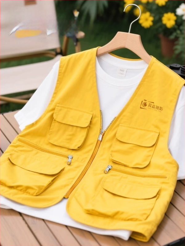 Γιλέκο Φωτογράφισης - Προσαρμοσμένο Εργατικό Ρούχο, Φερμουάρ, 100% Πολυεστέρας, Ευρύ Κόψιμο, Μονόχρωμο, Εκτύπωση Λογοτύπου