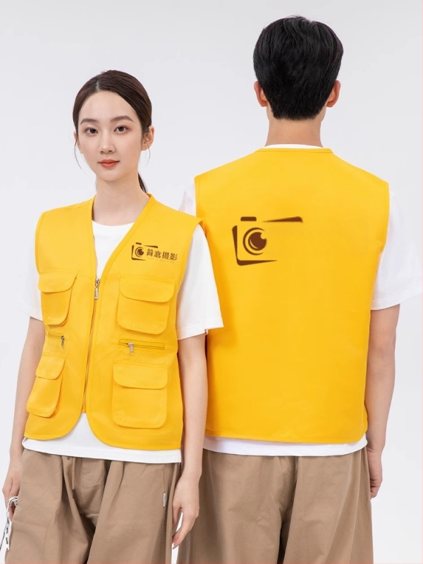 Γιλέκο Φωτογράφισης - Προσαρμοσμένο Εργατικό Ρούχο, Φερμουάρ, 100% Πολυεστέρας, Ευρύ Κόψιμο, Μονόχρωμο, Εκτύπωση Λογοτύπου