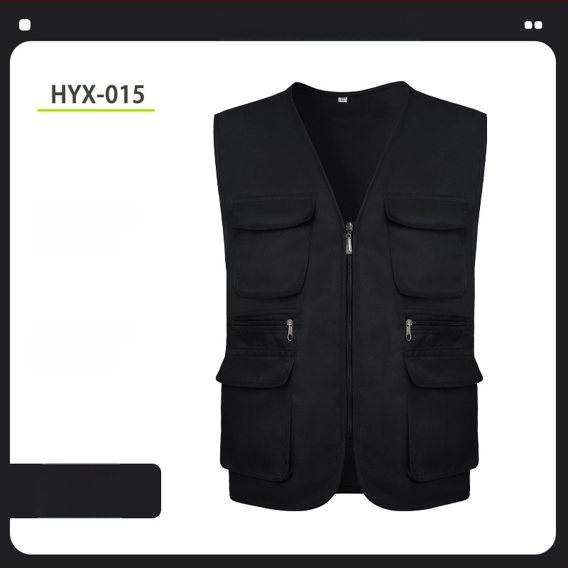 Γιλέκο Φωτογράφισης - Προσαρμοσμένο Εργατικό Ρούχο, Φερμουάρ, 100% Πολυεστέρας, Ευρύ Κόψιμο, Μονόχρωμο, Εκτύπωση Λογοτύπου