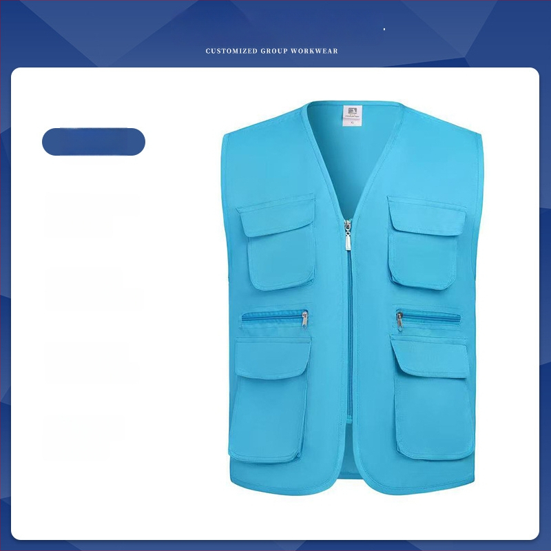 Γιλέκο Φωτογράφισης - Προσαρμοσμένο Εργατικό Ρούχο, Φερμουάρ, 100% Πολυεστέρας, Ευρύ Κόψιμο, Μονόχρωμο, Εκτύπωση Λογοτύπου