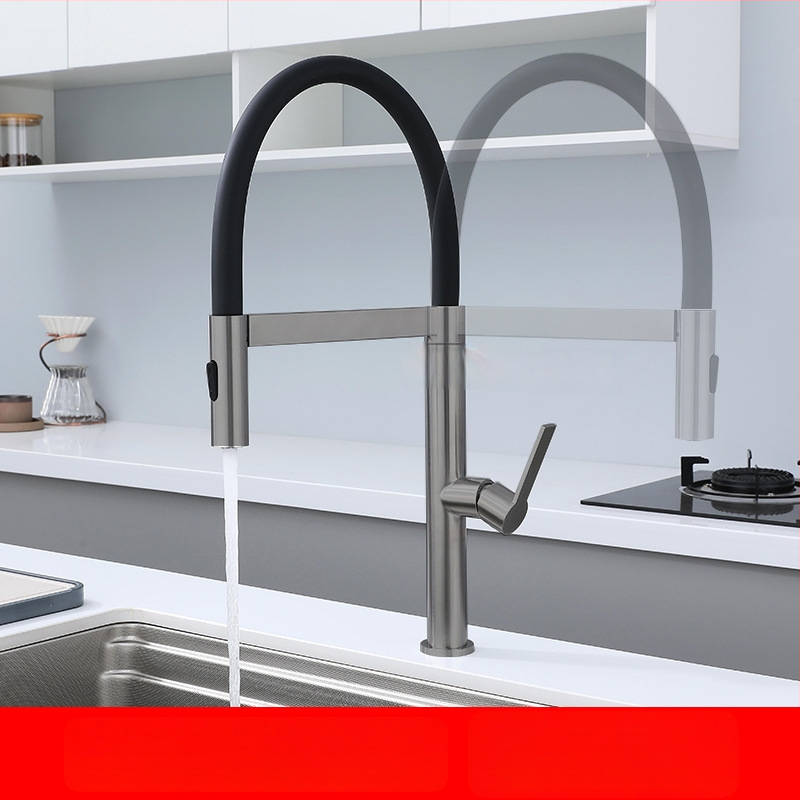 SUS304 kuhinjska slavina gunmetal sive boje s izvlačnom mlaznicom, topla i hladna voda, dvostruko magnetsko pričvršćivanje, 360° rotacija
