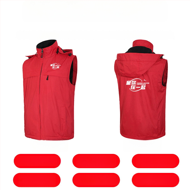 Χειμερινό γιλέκο εξωτερικής εργασίας με λογότυπο κατά παραγγελία, παχύ πολάρ φλίς επένδυση, φερμουάρ, αποσπώμενη κουκούλα, άνετη γραμμή