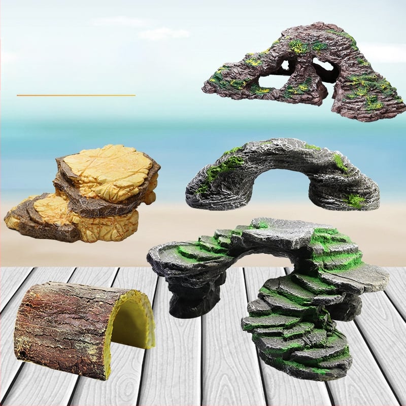 Platforma na slnenie želvy s plávajúcim ostrovom – živica, dekoratívny kameň pre akvárium, suchá krajina, zlepšenie priestorového vnímania