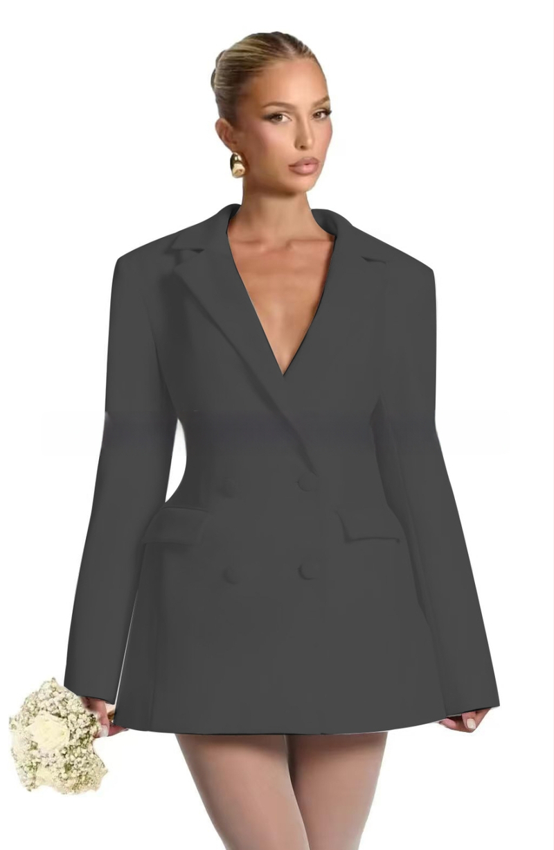 Γυναικείο blazer στενής γραμμής με V-λαιμό, μονό κουμπί, πολυεστέρας, μακριά μανίκια