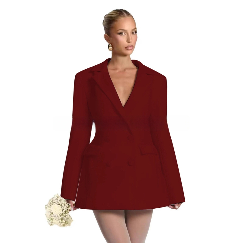 Γυναικείο blazer στενής γραμμής με V-λαιμό, μονό κουμπί, πολυεστέρας, μακριά μανίκια