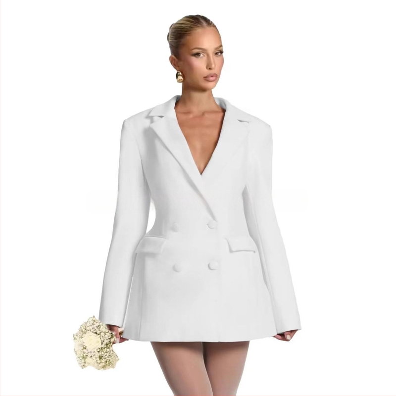 Γυναικείο blazer στενής γραμμής με V-λαιμό, μονό κουμπί, πολυεστέρας, μακριά μανίκια