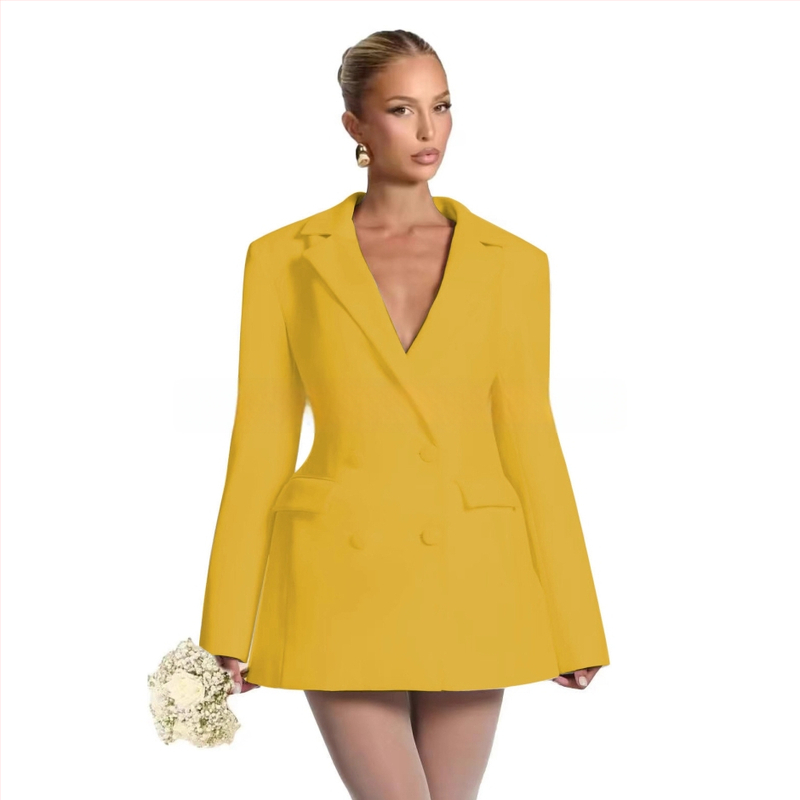 Γυναικείο blazer στενής γραμμής με V-λαιμό, μονό κουμπί, πολυεστέρας, μακριά μανίκια